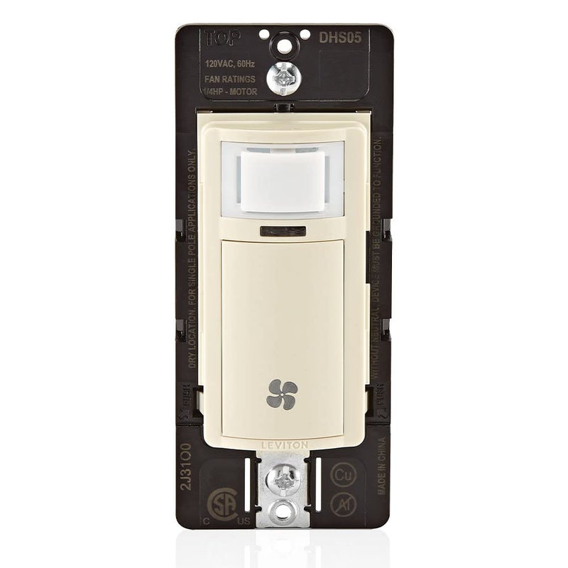 Leviton مفتاح حساس الرطوبة لمروحة العادم في الحمام، أتمتة التهوية، دوران الهواء، التحكم في الرطوبة، ¼ حصان، قطب واحد، DHS05-1LT، لوز خفيف - Image 1
